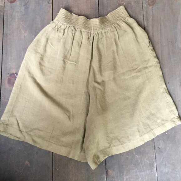 High Waist Khaki Bermuda Shorts Size S || Linen Shorts - Picture 9 of 10